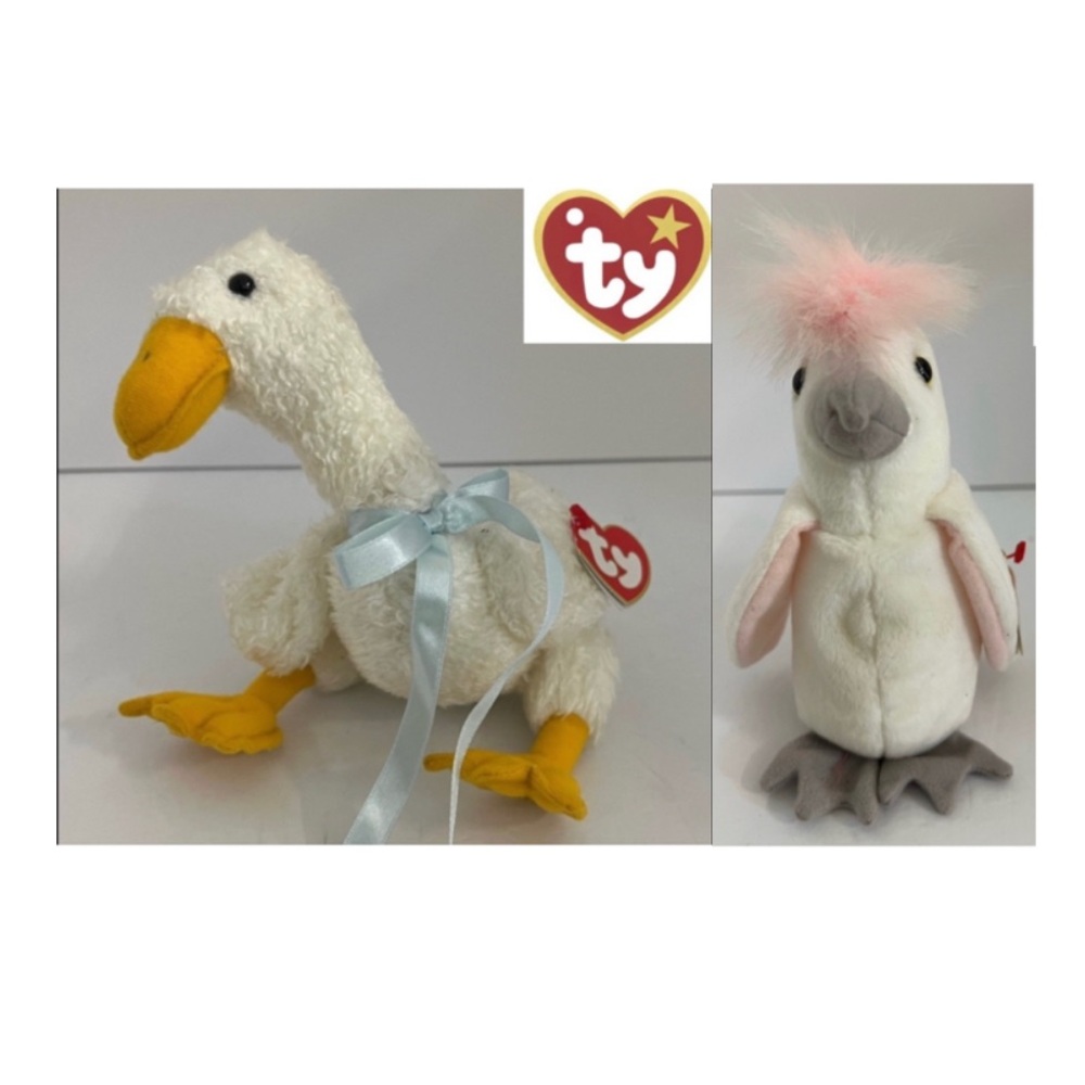 Ty White and Yellow Plush Duck and Bird Duo
